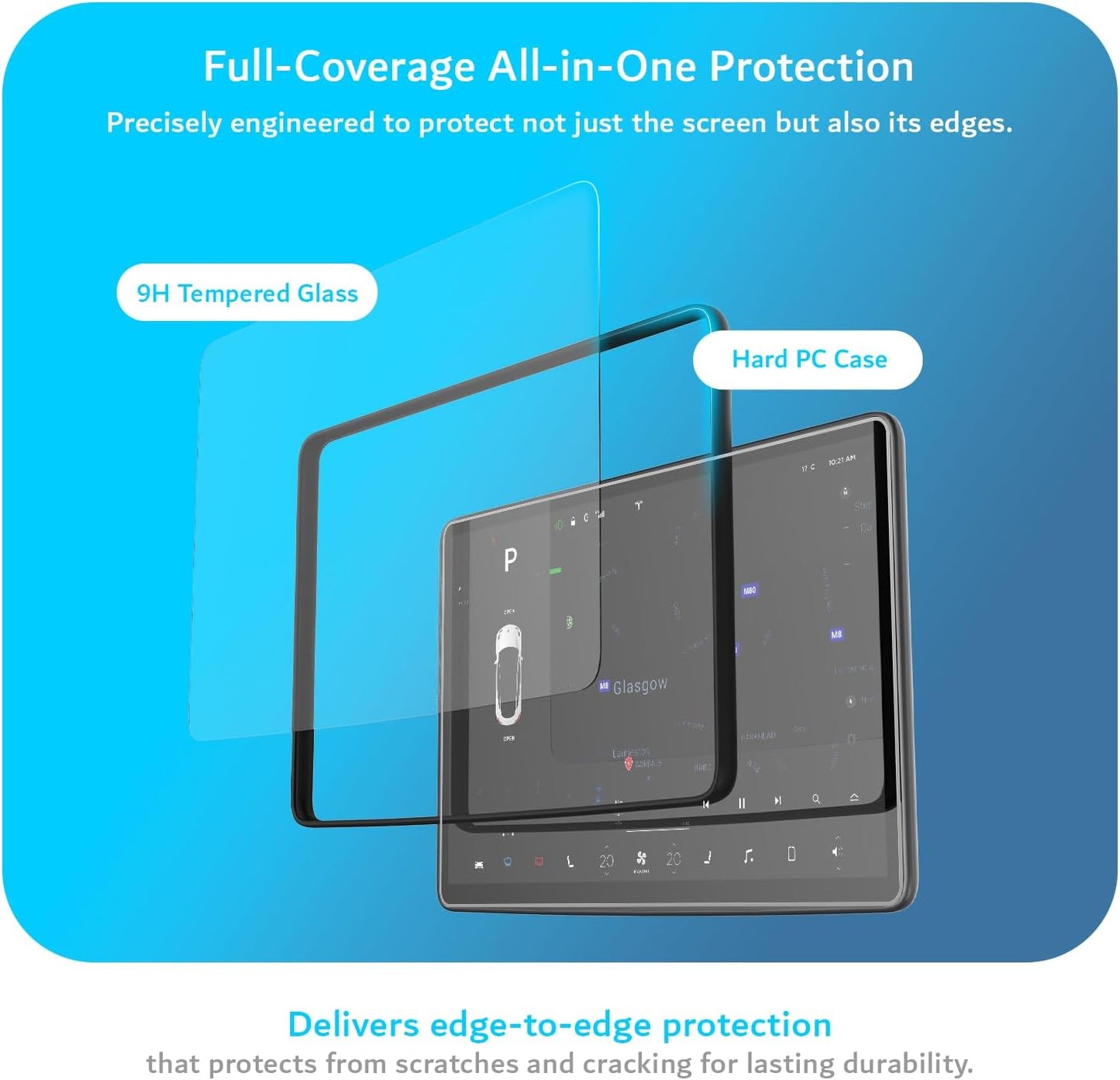 2-in-1 Tempered Glass Screen Protector Case for Tesla Model 3 & Y (2017–2024)