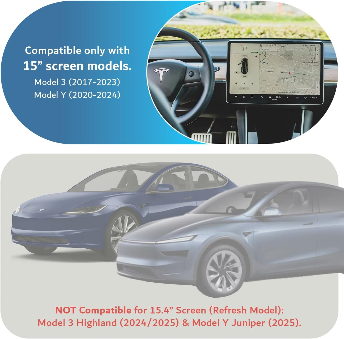 2-in-1 Tempered Glass Screen Protector Case for Tesla Model 3 & Y (2017–2024)
