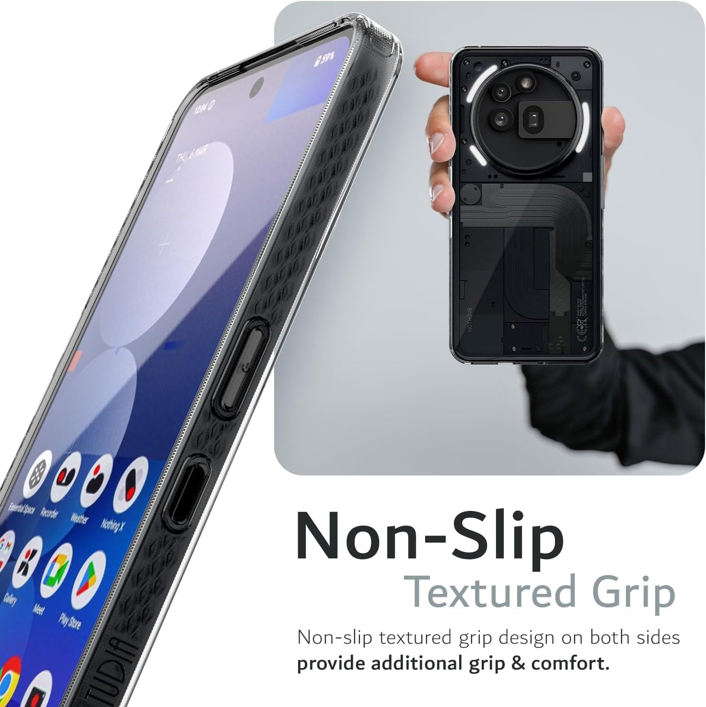 Lucion black non-slip phone case for Nothing Phone 3a Pro 2025 with screen and camera protection, anti-yellowing and drop resistance