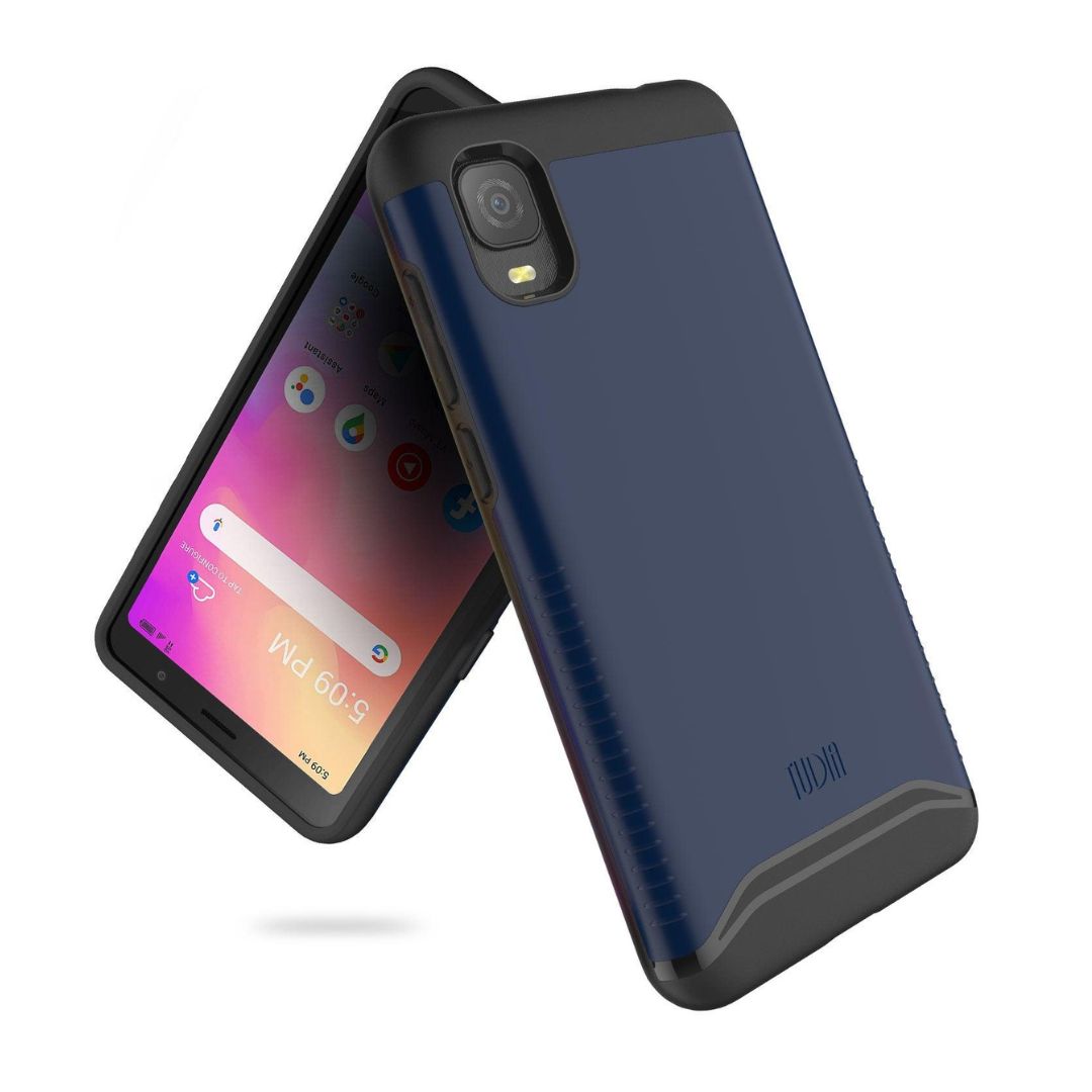 Alcatel TCL A3 phone case in indigo blue, heavy duty dual layer protective cover with shockproof design