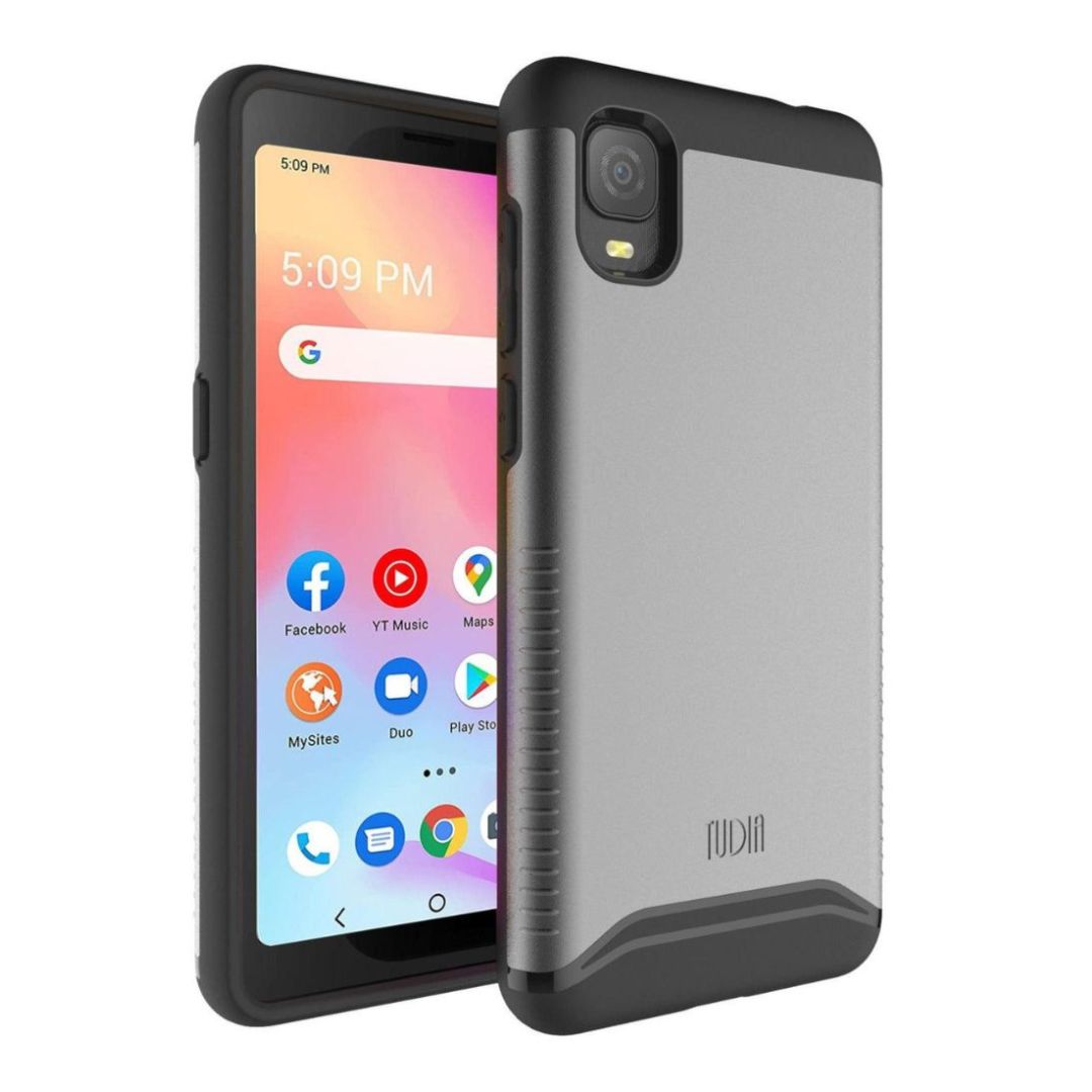 Alcatel TCL A3 heavy duty dual layer protective phone case in metallic slate color, shockproof and durable