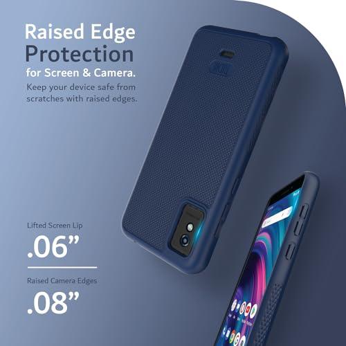 Close-up of LINNGrip slim protective case for BLU Studio Mini (2023), featuring non-slip textured sides and raised edge screen protection