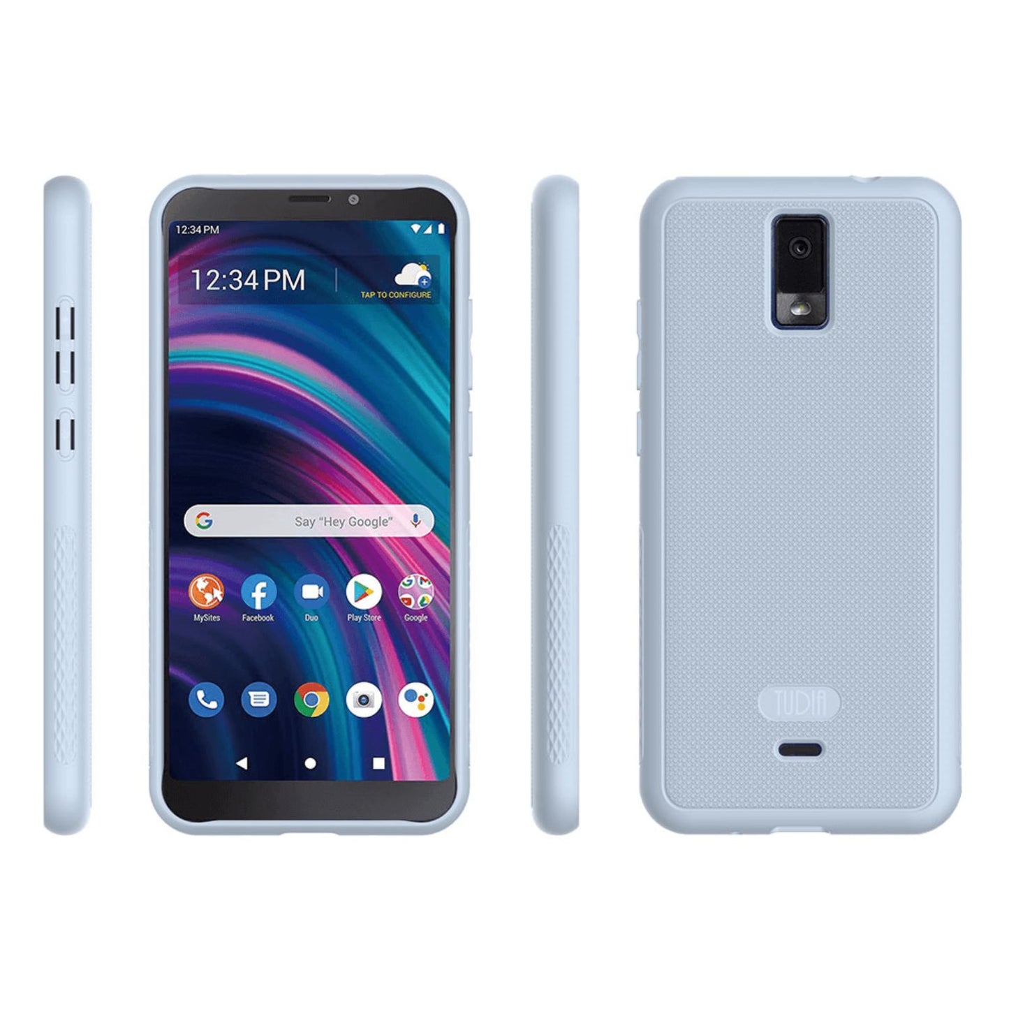 BLU View 3 phone case LINNGrip ultra slim non-slip protective cover in bay blue color, designed for BLU View 3 smartphone