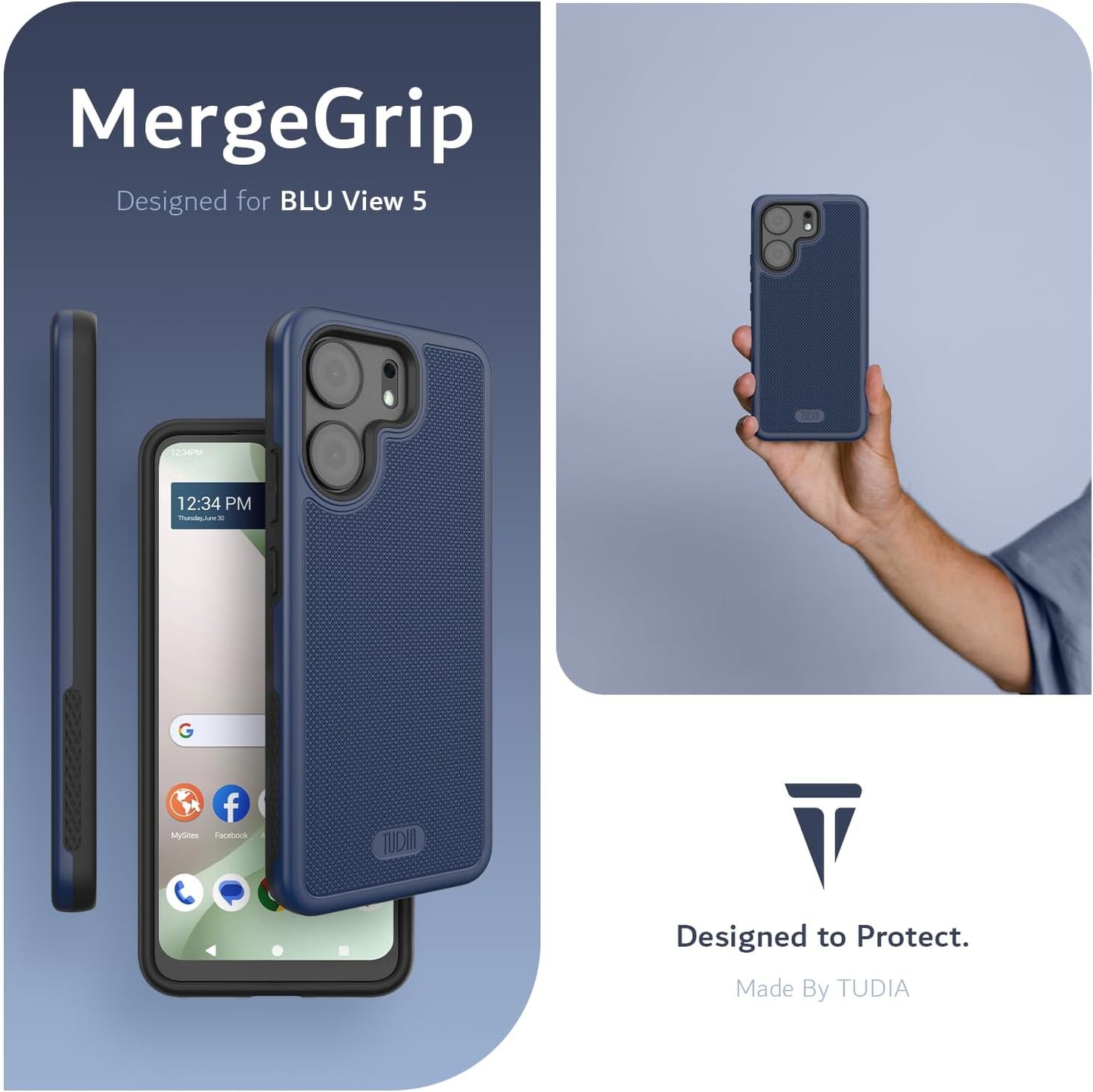 TUDIA DualShield MergeGrip rugged slim phone case for BLU View 5 with shockproof protection and textured grip