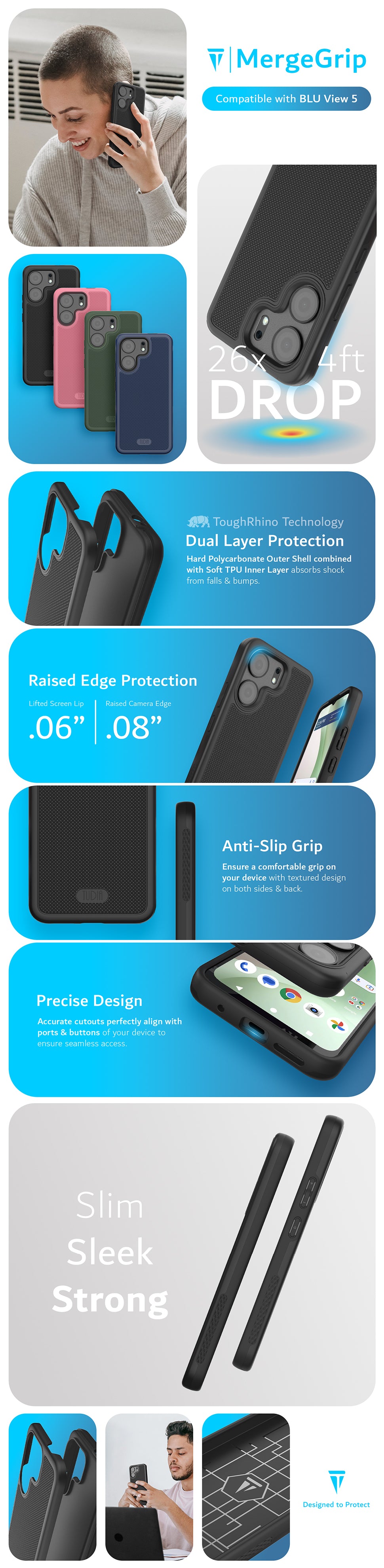 TUDIA BLU View 5 MegreGrip Dual Layer Protection - Heavy Duty Case
