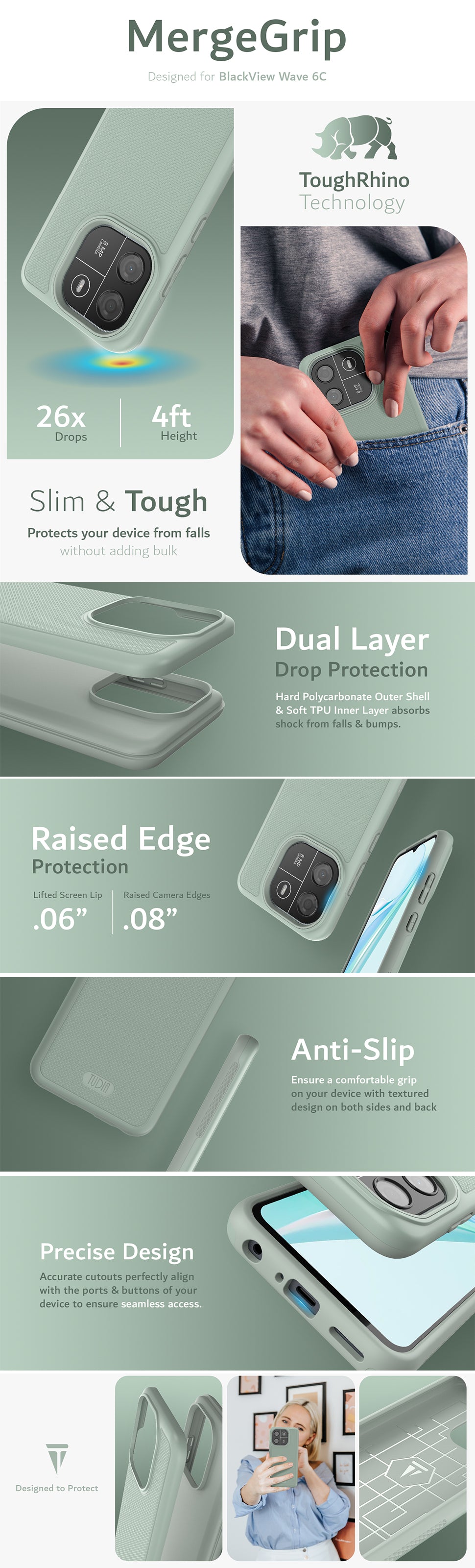 TUDIA BlackView Wave 6C MergeGrip Dual Layer Protection - Heavy Duty Case