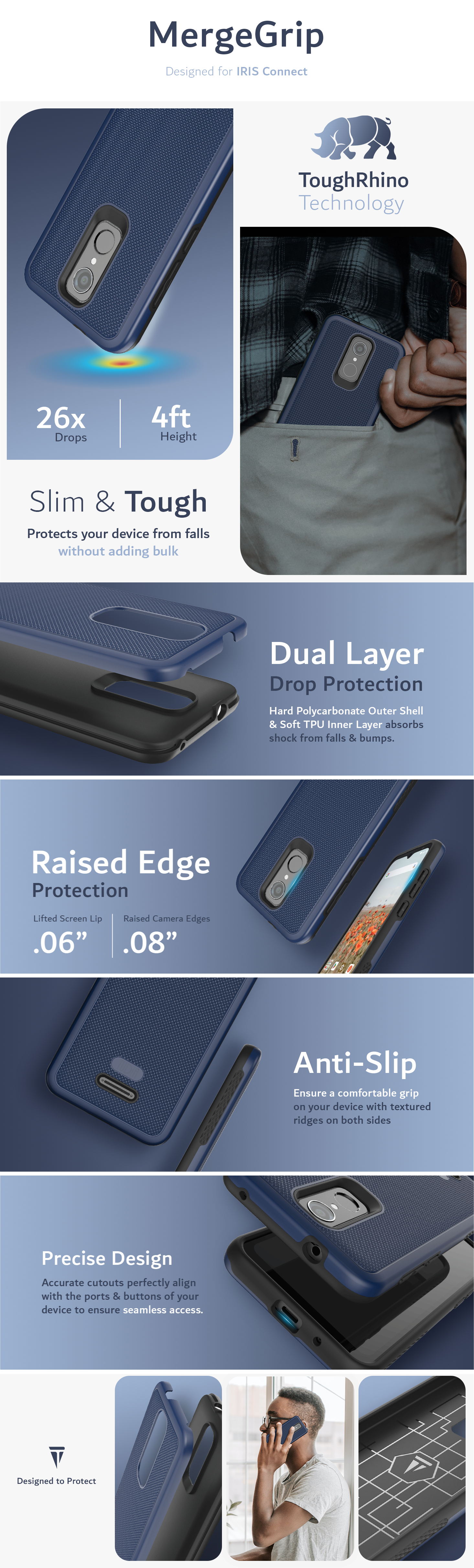 TUDIA Cellular IRIS Connect MergeGrip Dual Layer Protection - Heavy Duty Case