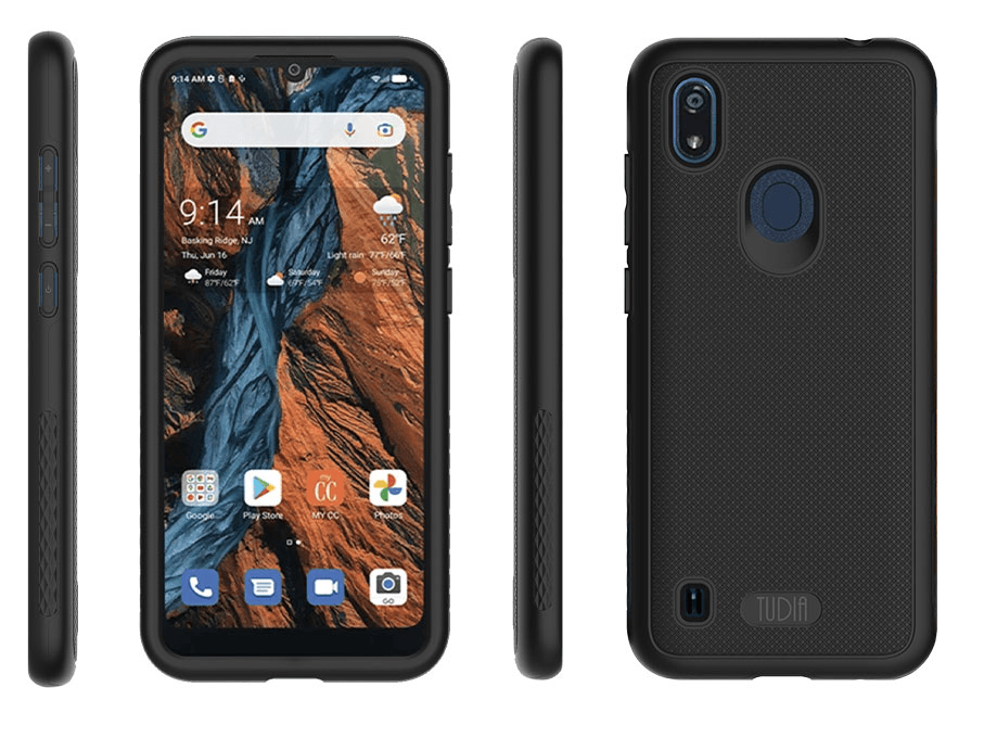 Consumer Cellular Verve Connect phone case in jet black, MergeGrip heavy duty DualShield protective cover, shockproof and durable smartphone case