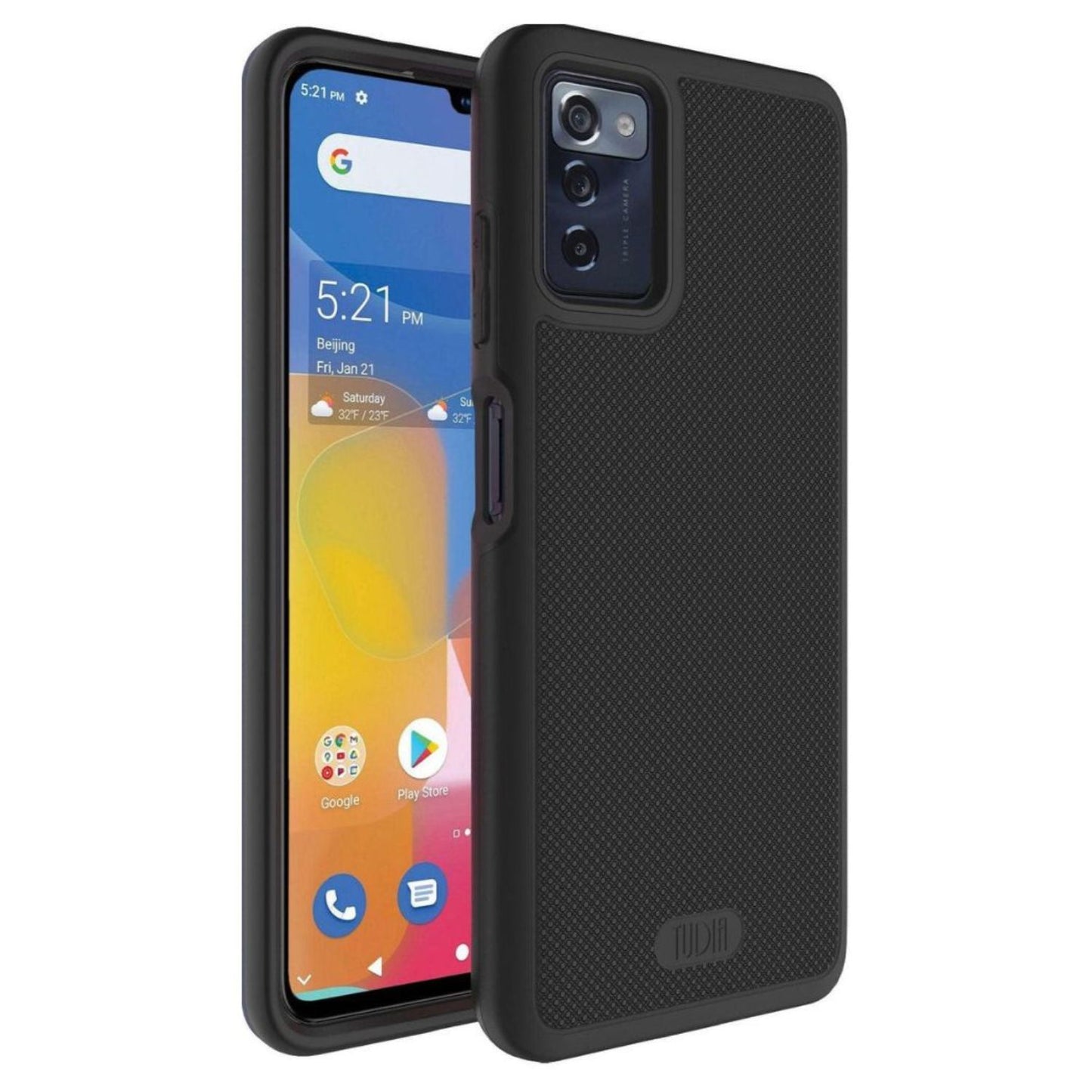 Jet Black TUDIA MergeGrip Heavy Duty DualShield Case for Consumer Cellular ZMAX 5G – Shockproof Rugged Protective Phone Cover