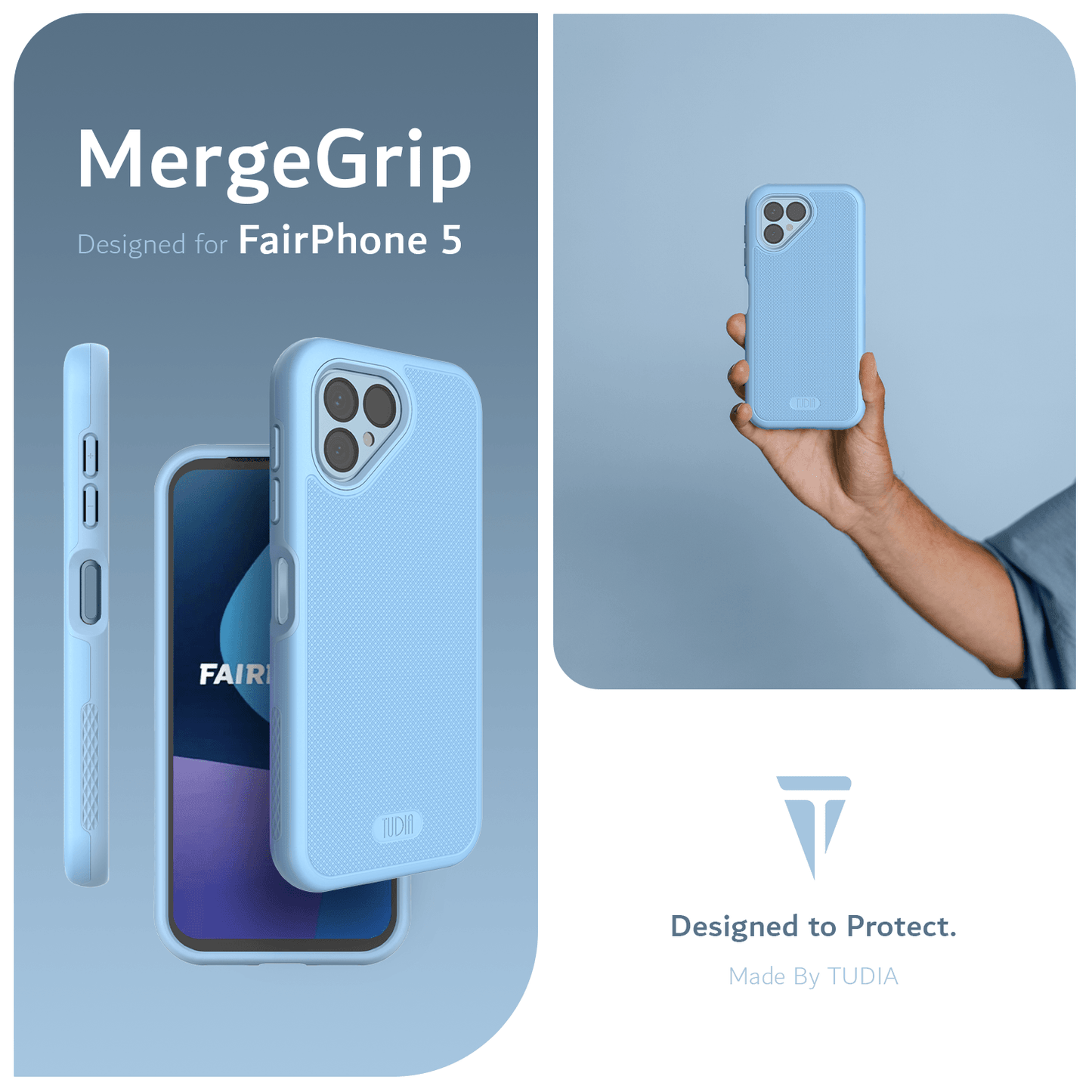Fairphone 5 case with MergeGrip heavy duty design, shockproof protective cover for Fairphone 5, rugged slim phone case with military-grade protection