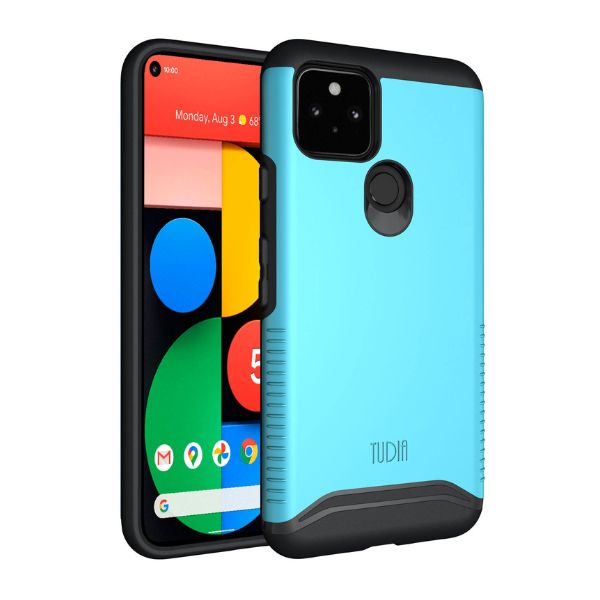 Blue MERGE heavy duty dual layer protective case for Google Pixel 5, shockproof and durable phone cover