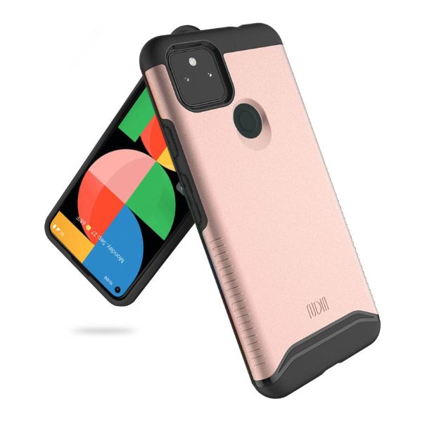 Google Pixel 5a 5G case MERGE heavy duty dual layer in rose gold color, shockproof protective phone cover with reinforced corners