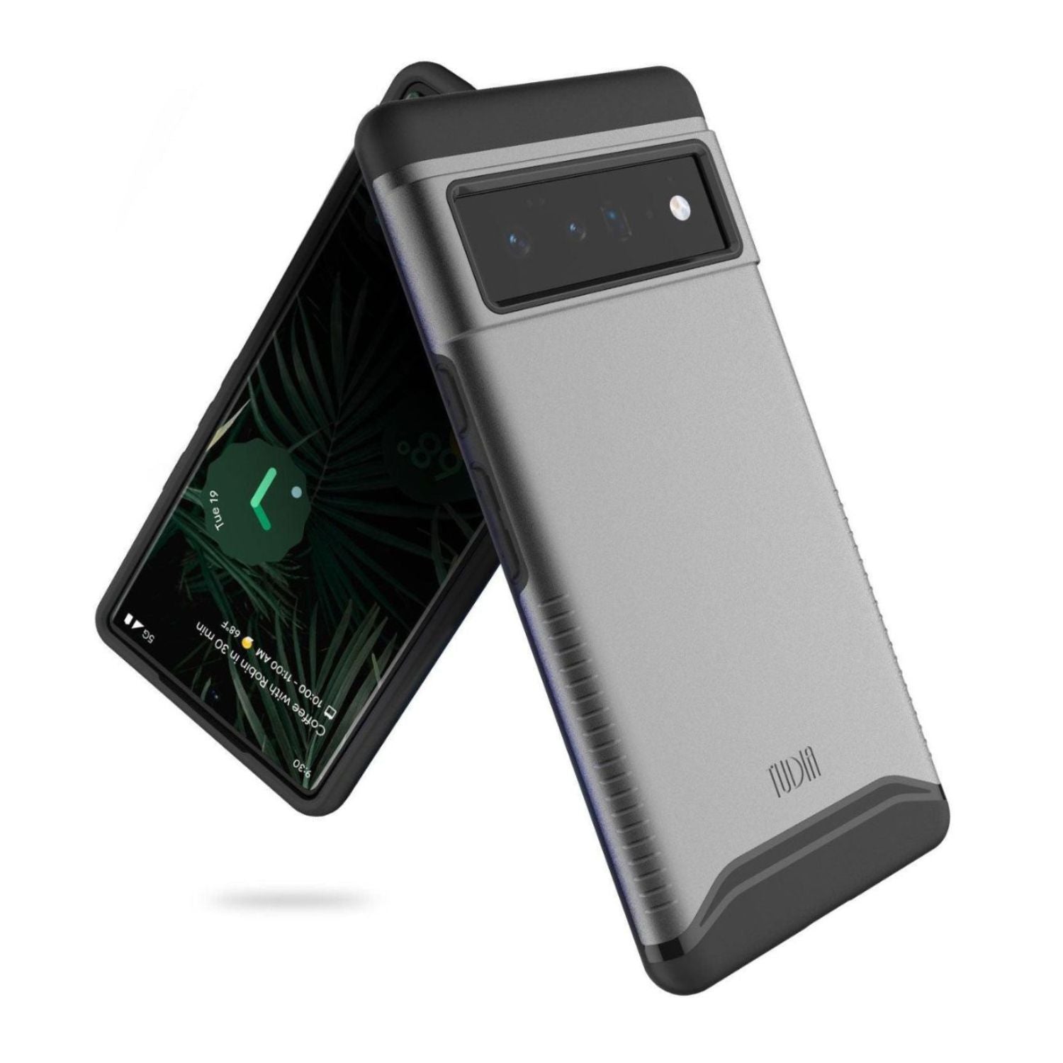 Google Pixel 6 Pro heavy duty dual layer protective case in metallic slate color, shockproof phone cover with durable design