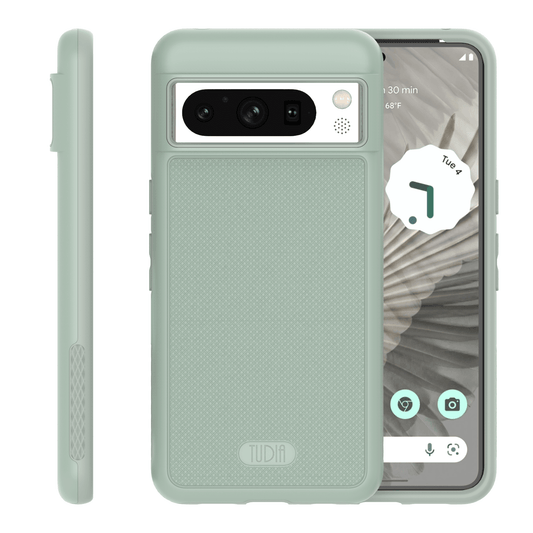 Google Pixel 8 Pro phone case in green lily color, MergeGrip heavy duty DualShield protective cover with shockproof design and durable grip