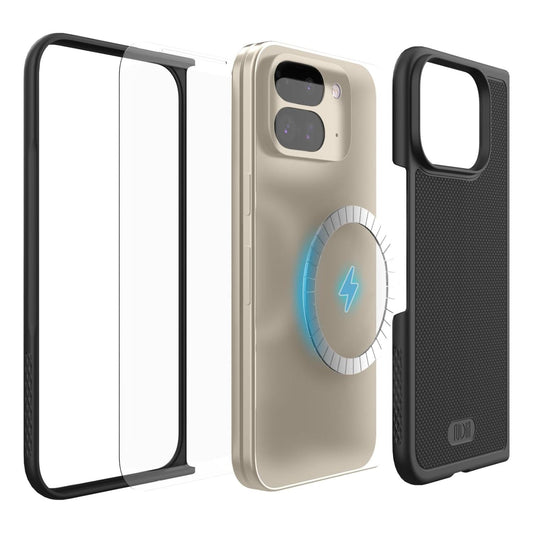 Google Pixel 9 Pro Fold 2024 black MergeGrip MagSafe case with integrated screen protector, slim protective foldable phone cover