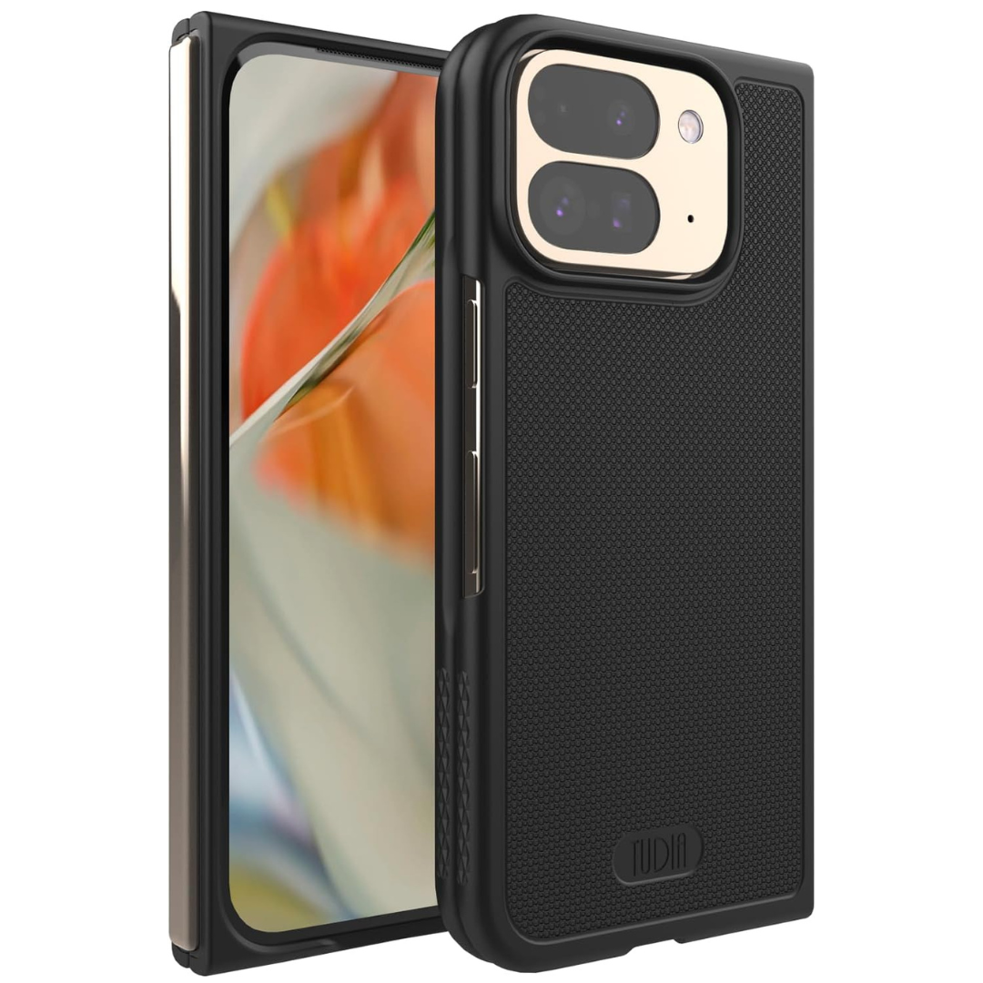 Google Pixel 9 Pro Fold 2024 black MergeGrip case with built-in screen protector, slim shockproof protective phone cover