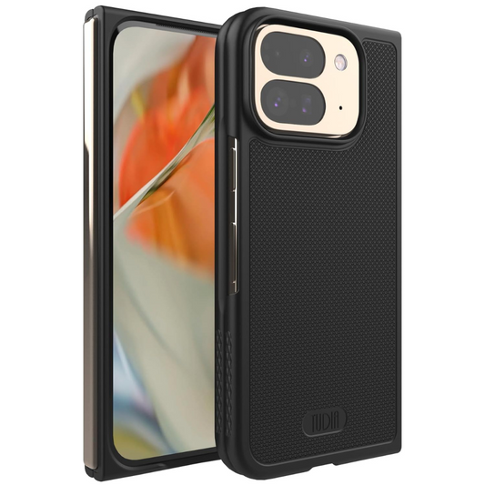 Google Pixel 9 Pro Fold 2024 black MergeGrip case with built-in screen protector, slim shockproof protective phone cover