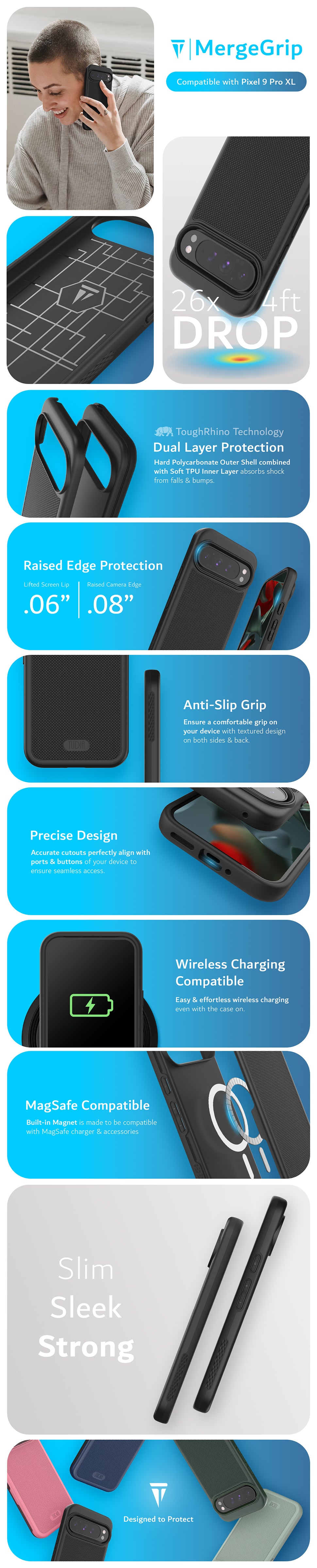 TUDIA Google Pixel 9 Pro XL MergeGrip Dual Layer Protection - Heavy Duty Case
