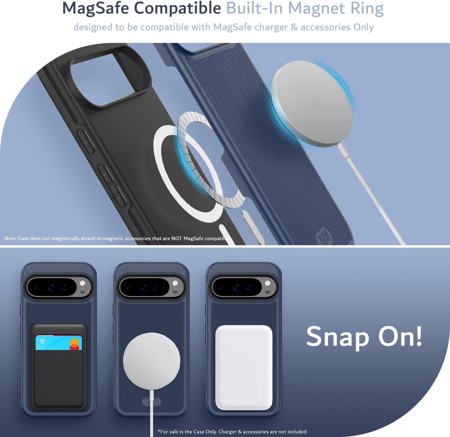 TUDIA MergeGrip shockproof magnetic case with built-in MagSafe ring for Google Pixel 9 Pro XL (2024) – slim, durable, and wireless charging compatible