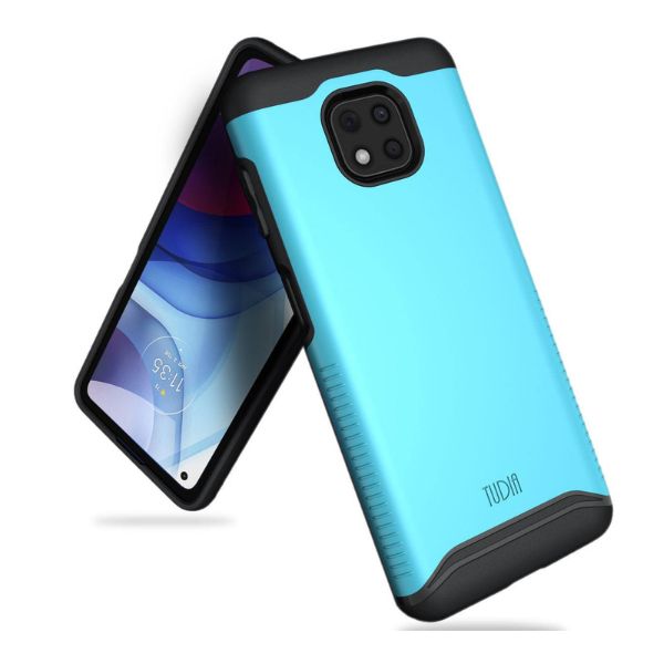 Blue heavy duty dual layer protective case for Motorola Moto G Power 2021 model MERGE series shockproof cover