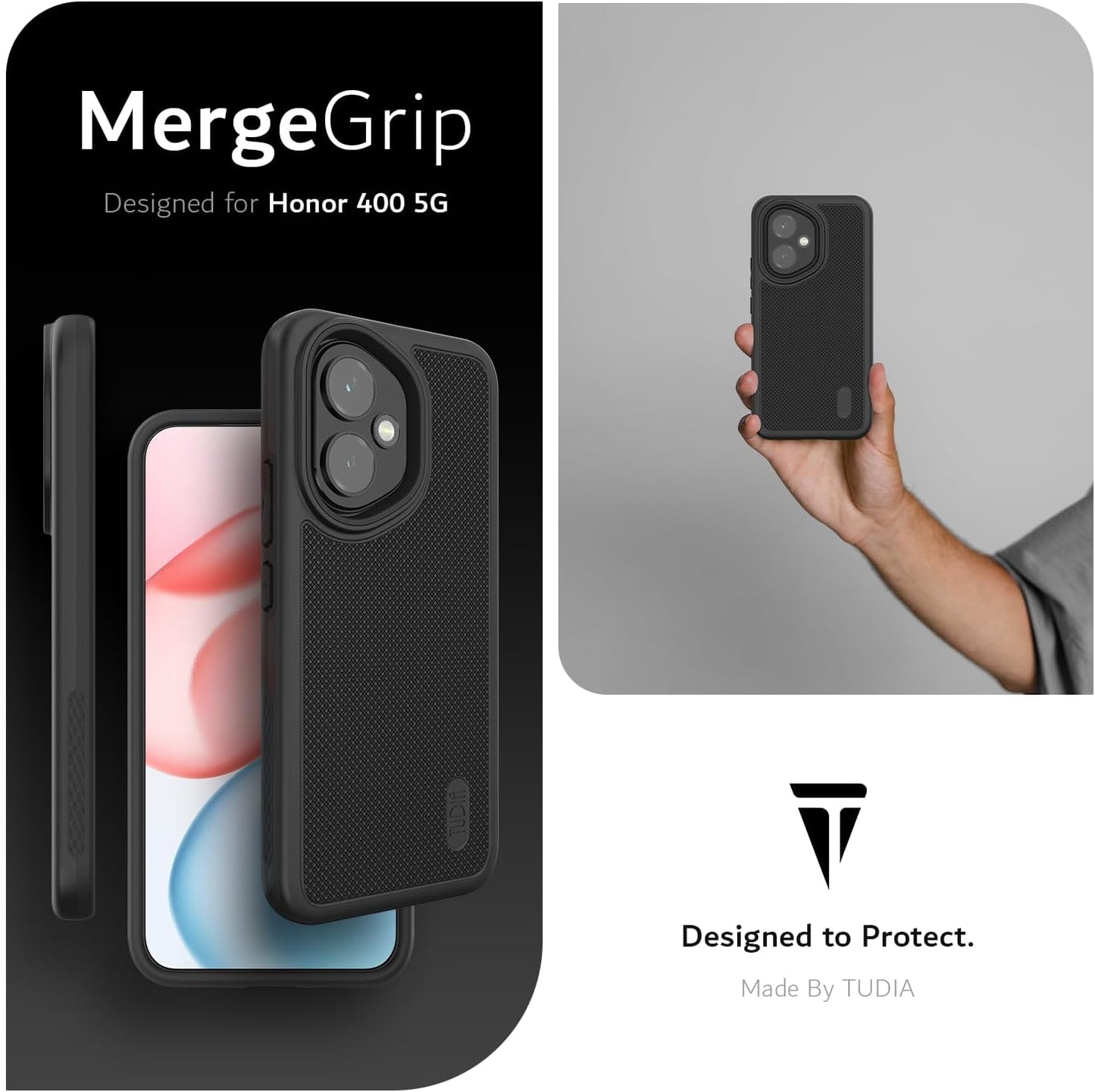 TUDIA MergeGrip Heavy Duty Case for Honor 400 5G (2025) – Rugged Dual-Layer Shockproof Protective Cover with Grip Texture