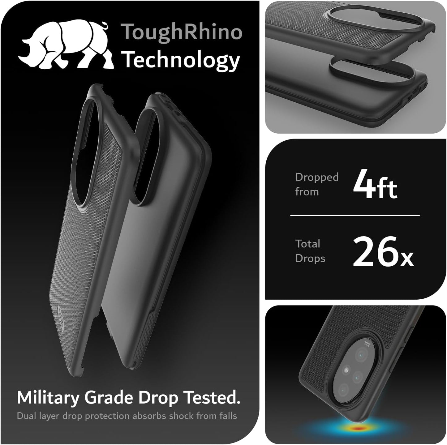 Rugged black Honor Magic 200 Pro 5G phone case with MergeGrip DualShield design, military-grade drop-tested shockproof protection