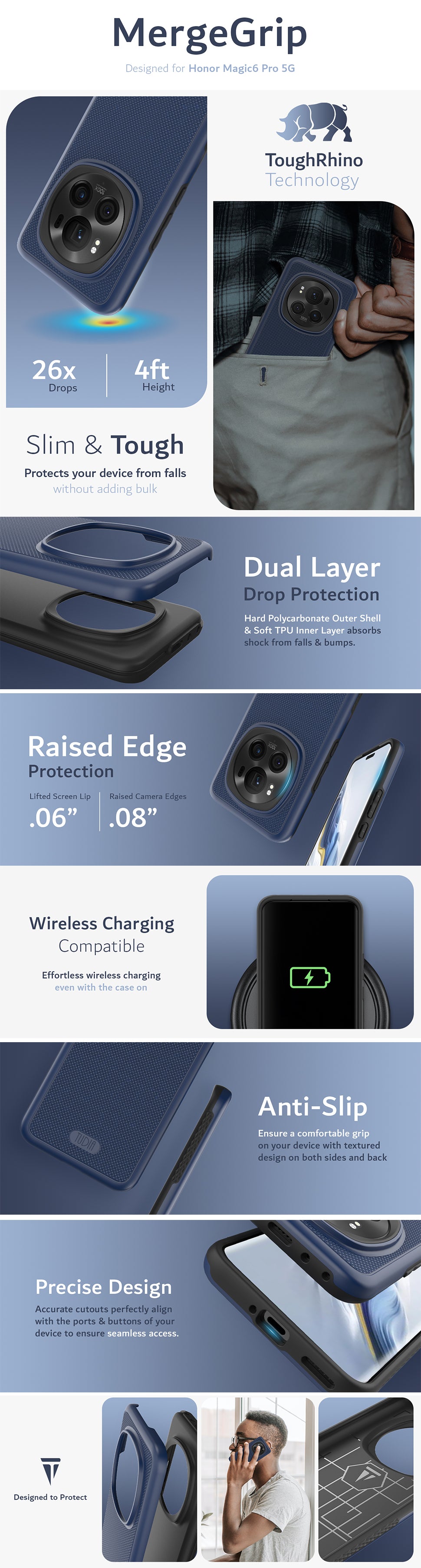 TUDIA Honoor Magic6 Pro 5G MergeGrip Dual layer Protection - Heavy Duty Case