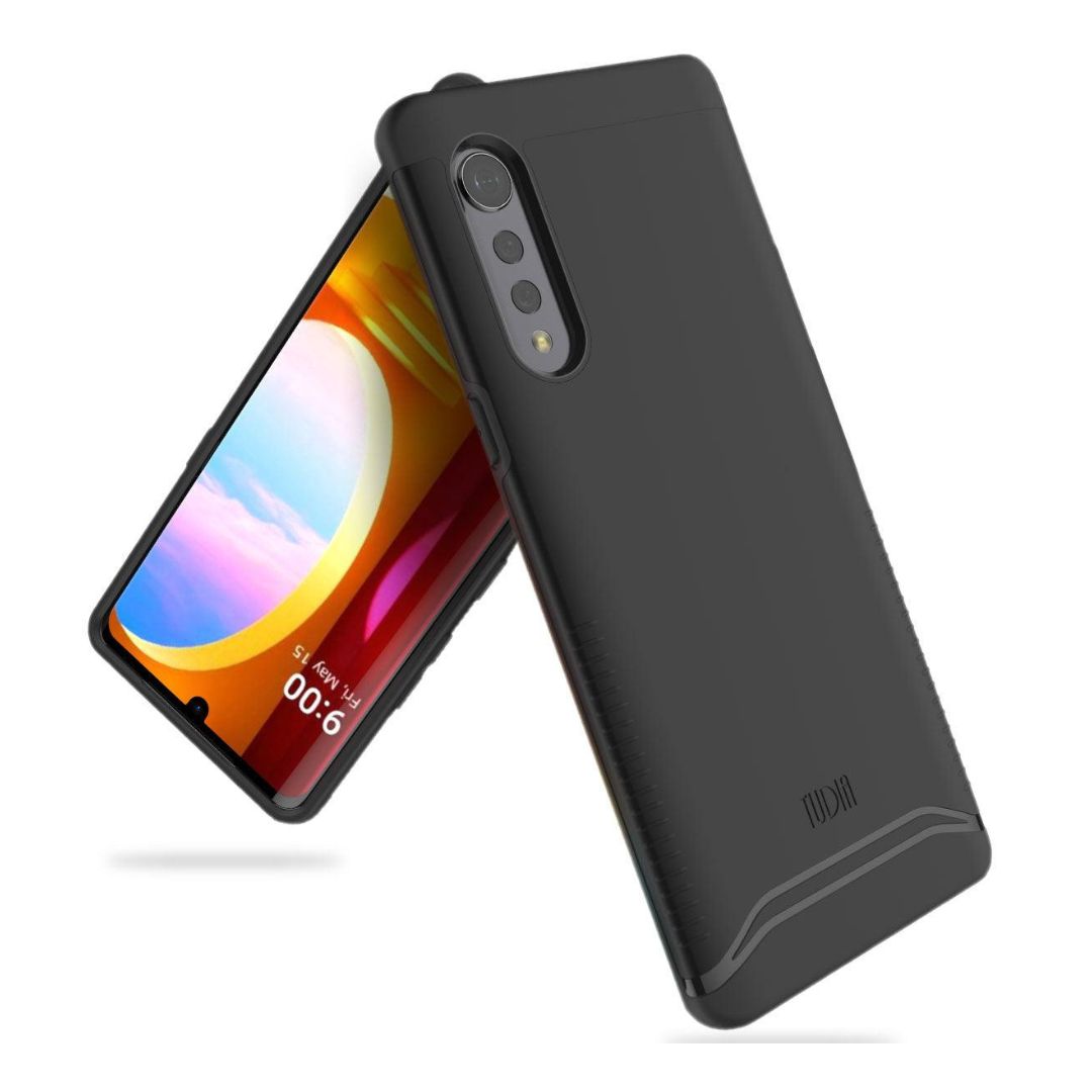 LG Velvet 5G UW heavy duty dual layer phone case in jet black color, shockproof protective cover for LG Velvet smartphone