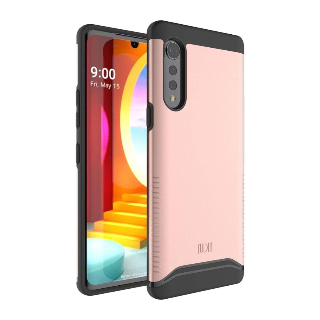 LG Velvet 5G UW smartphone case MERGE heavy duty dual layer in smokey pink color, shockproof protective cover for LG Velvet 5G UW