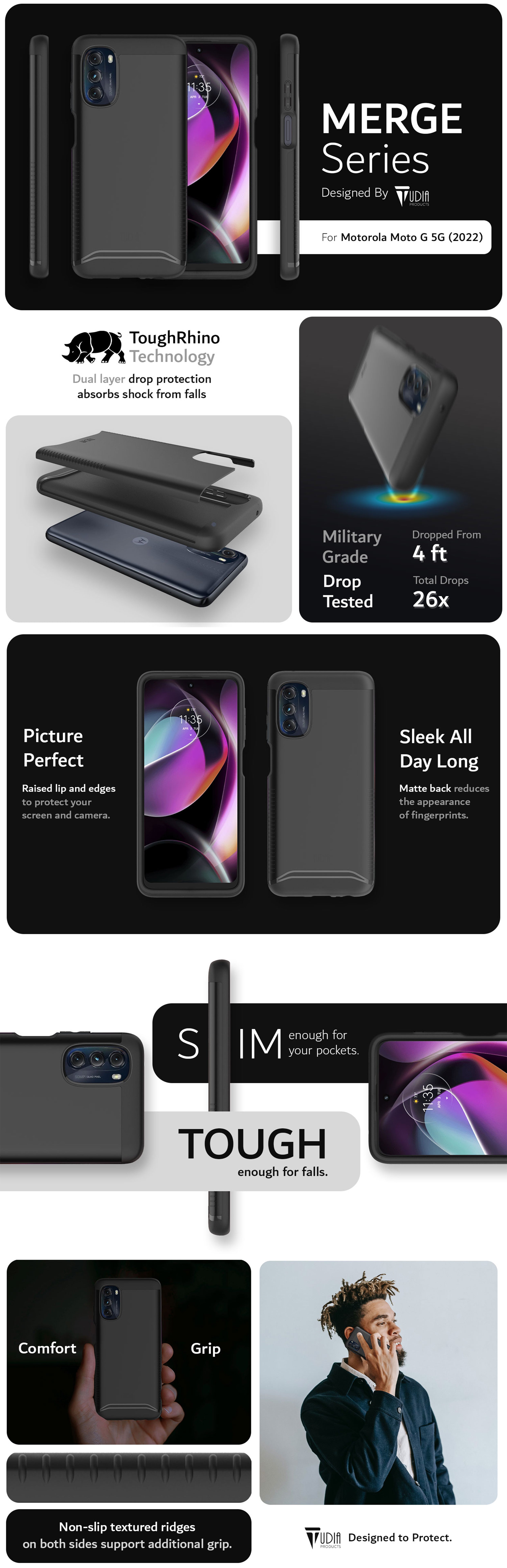 TUDIA Motorola Moto G 5G (2022) MERGE Series Military Grade Dual Layer Protection - Heavy Duty Case