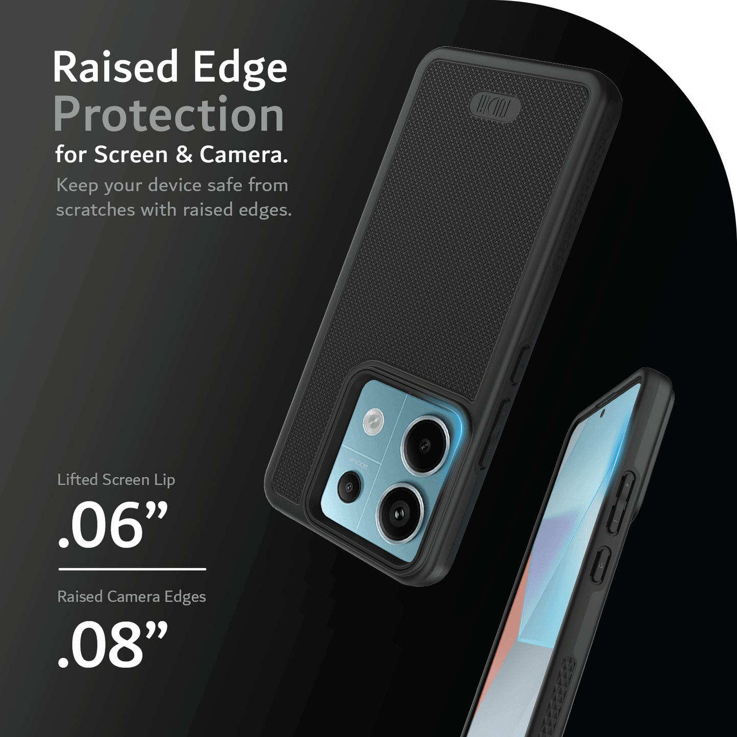 MergeGrip heavy-duty phone case for Xiaomi Redmi Note 13 Pro 5G and Poco X6 5G, featuring raised edges for screen and camera protection