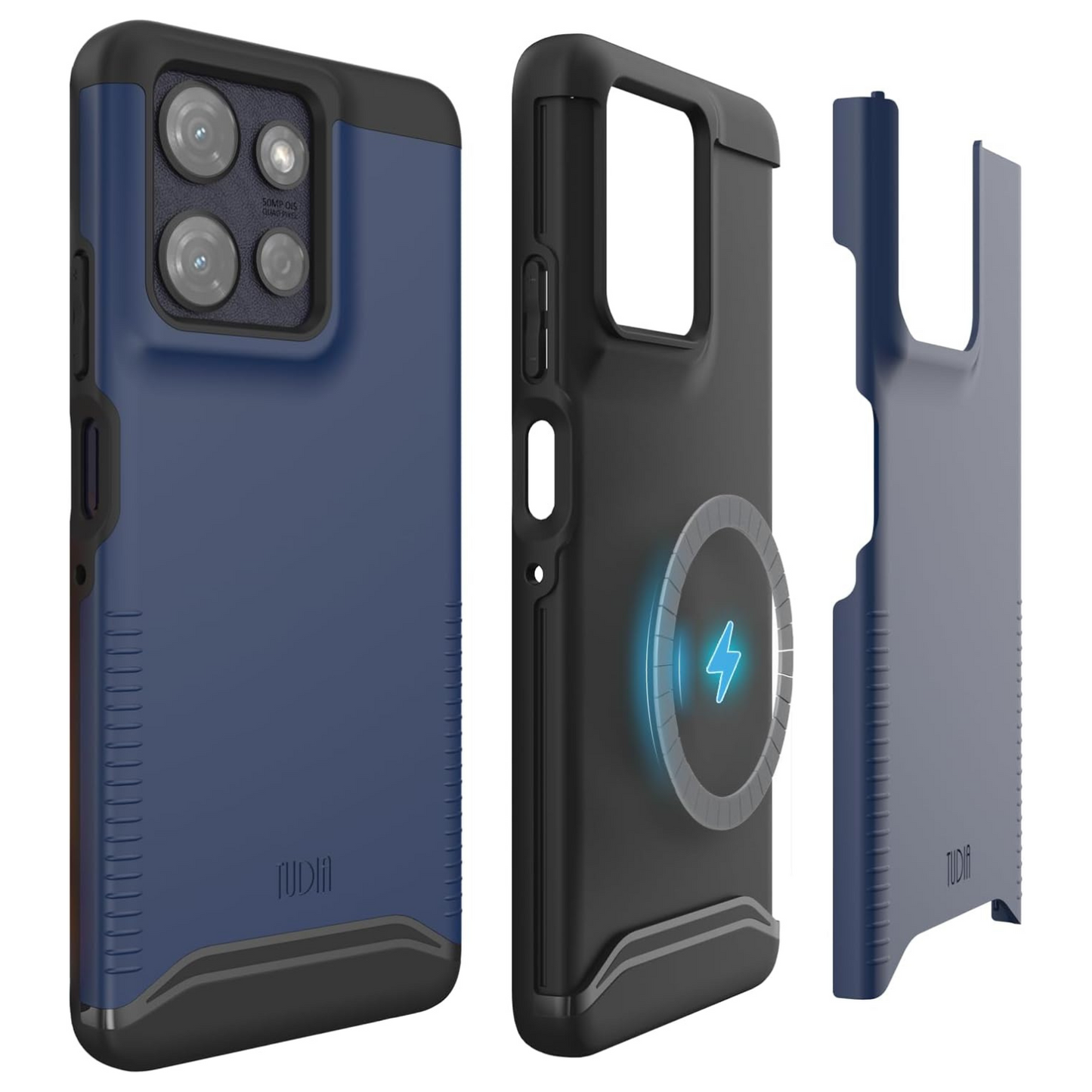 Indigo Blue TUDIA MERGE MagSafe heavy duty dual-layer case for Moto G Power 5G 2025, rugged shockproof protective phone cover with secure MagSafe magnetic attachment and reinforced drop protection