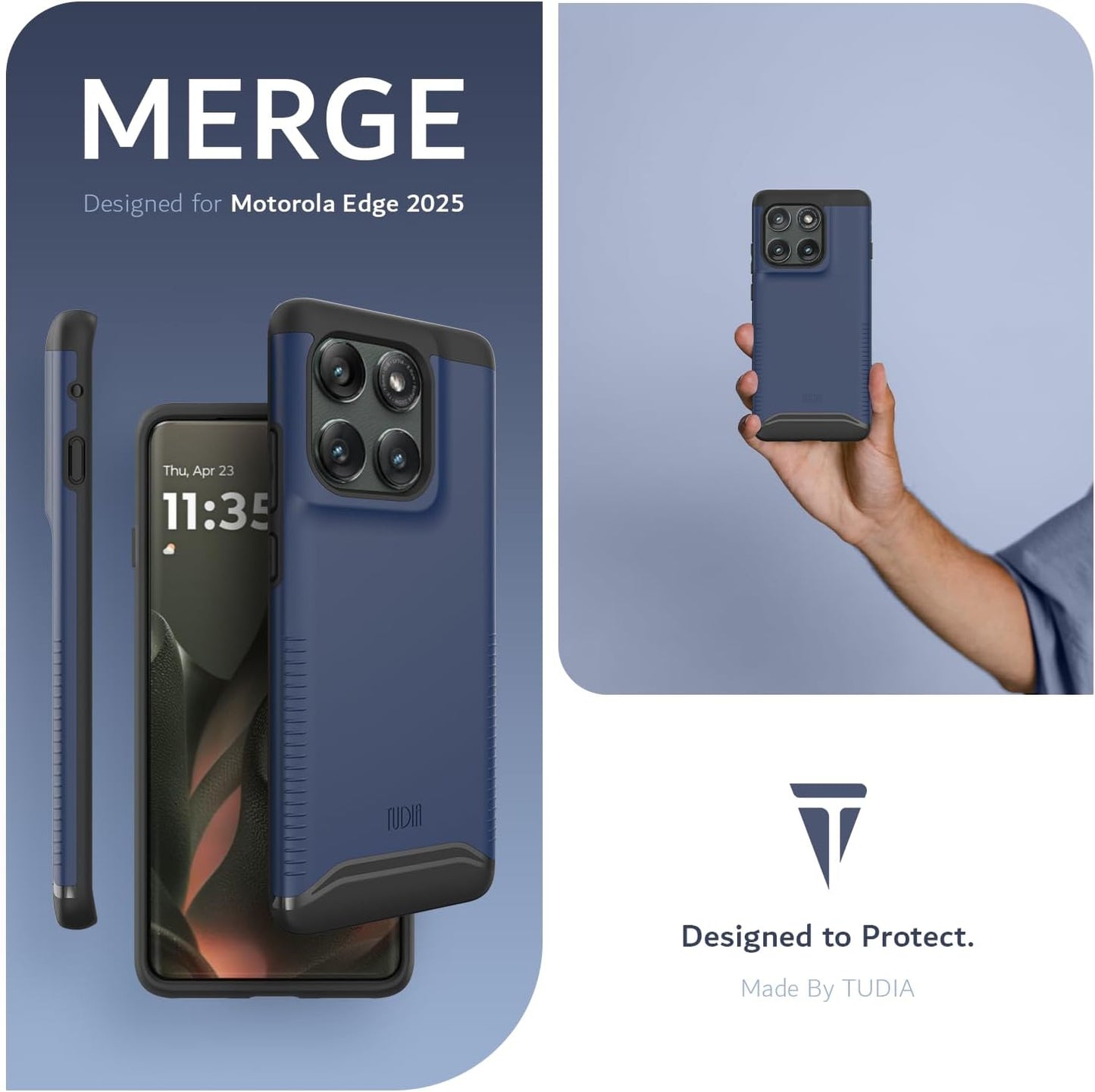 TUDIA DualShield MergeGrip Rugged Case for Motorola Edge 2025 – Slim Heavy Duty Shockproof Phone Cover