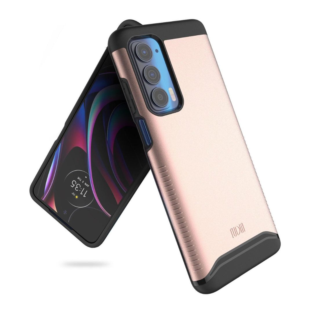 Rose gold heavy duty dual layer protective case for Motorola Edge 5G UW and Moto Edge 2021 smartphone