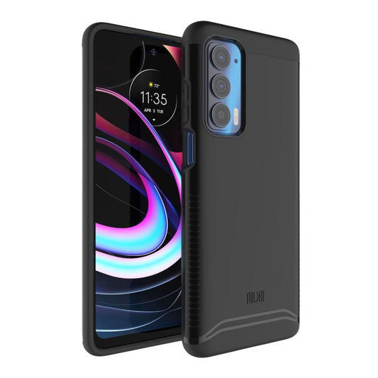 Jet Black Motorola Edge 5G UW Case MERGE Heavy Duty Dual Layer Shockproof Protective Phone Cover, Compatible with Moto Edge (2021)
