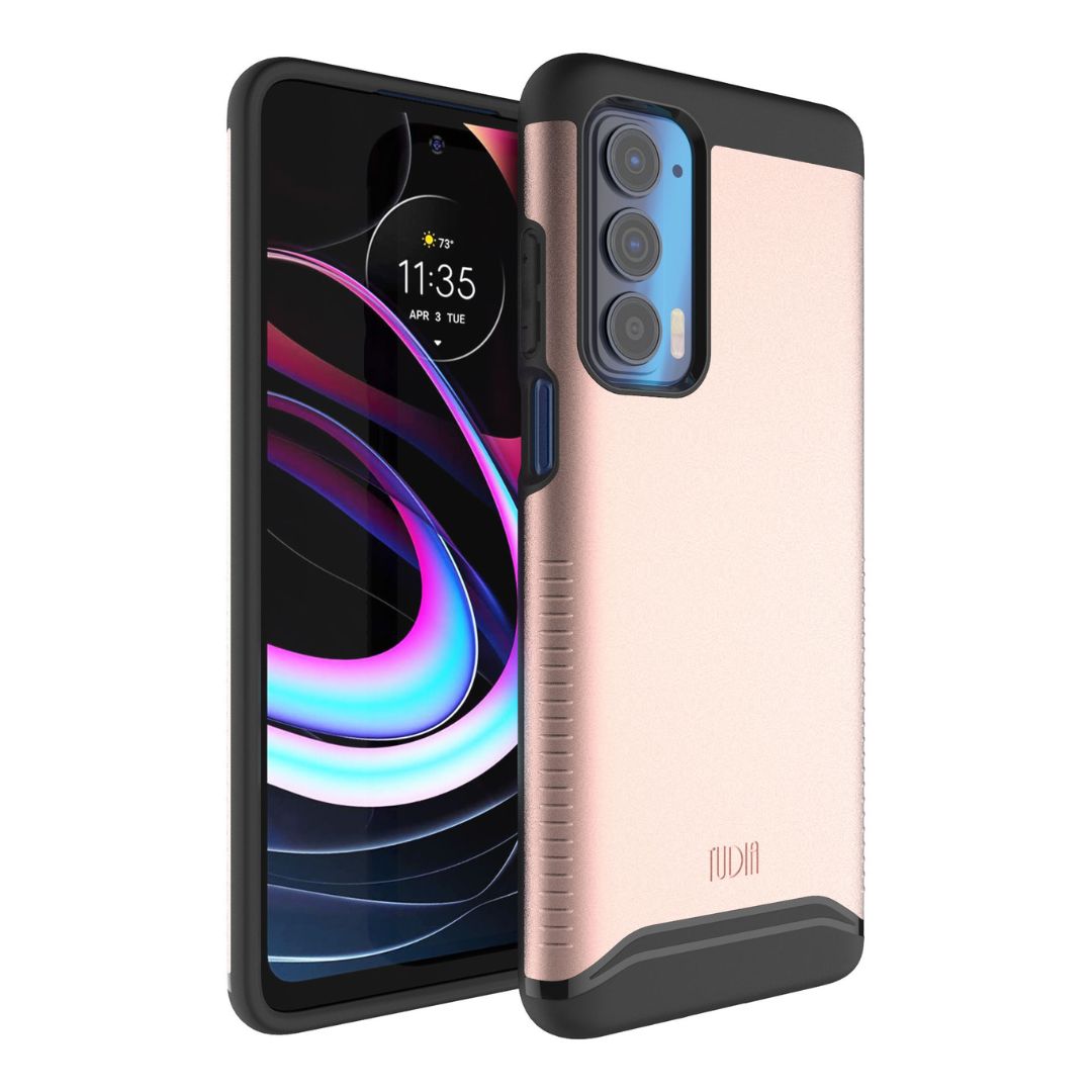Rose Gold Motorola Edge 5G UW Case MERGE Heavy Duty Dual Layer Shockproof Protective Phone Cover, Compatible with Moto Edge (2021)