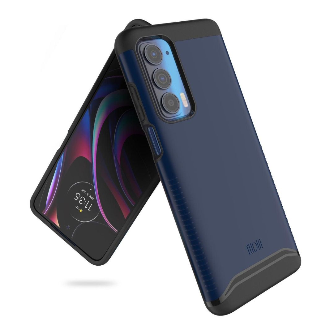 Motorola Edge 5G UW Moto Edge 2021 case in indigo blue, heavy duty dual layer merge design, shockproof protective phone cover