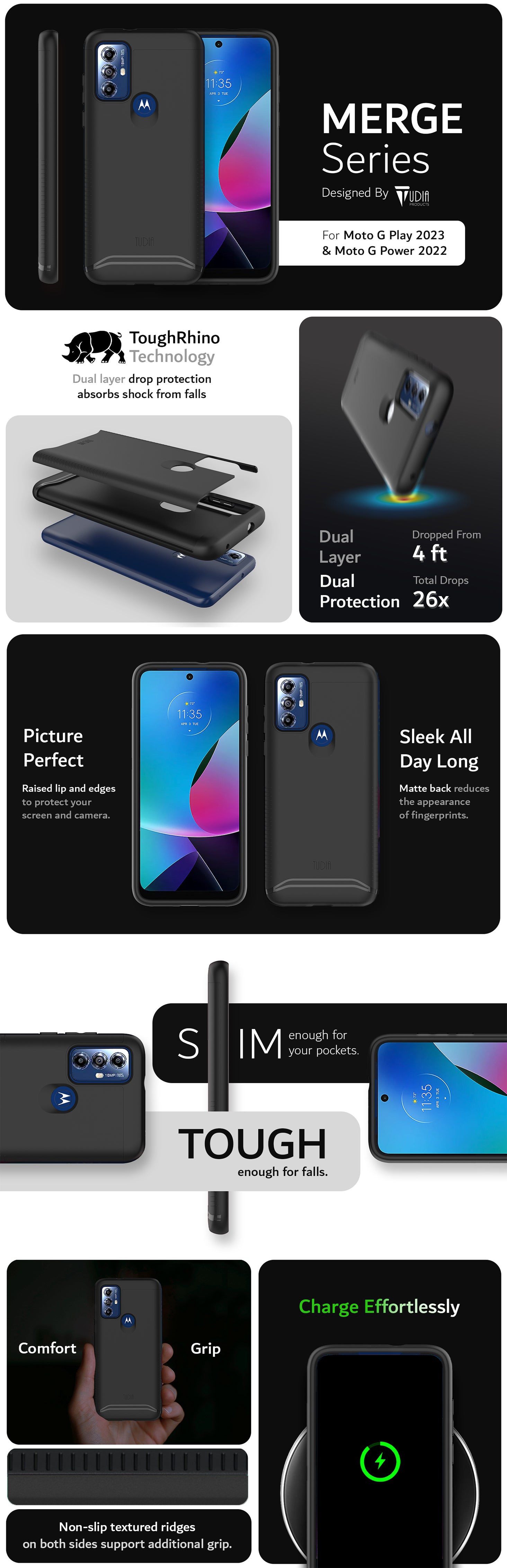 TUDIA Motorola Moto G Play 2023
& Moto G Power 2022 MERGE Series Dual Layer Protection - Heavy Duty Case