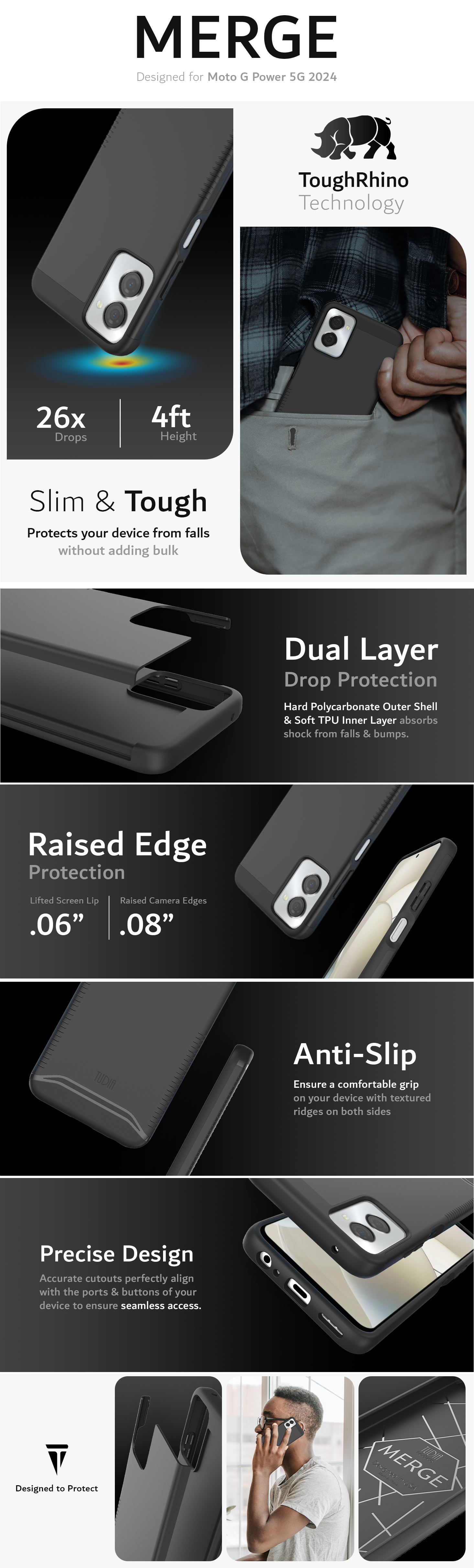 TUDIA Motorola Moto G Power 5G 2024 MERGE Dual Layer Protection - Heavy Duty Case