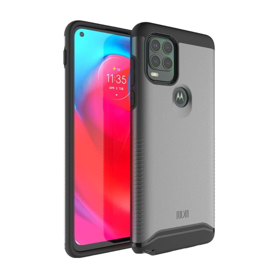 Motorola Moto G Stylus 5G 2021 heavy duty dual layer protective case in metallic slate color, shockproof phone cover with durable rugged design