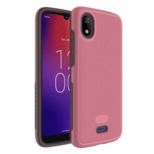 Smokey Pink MergeGrip Heavy Duty DualShield case for Moxee M2160 / MH-T6000 featuring dual-layer protection, anti-slip textured grip, raised edges for camera and screen safety, and shock-absorbing corners