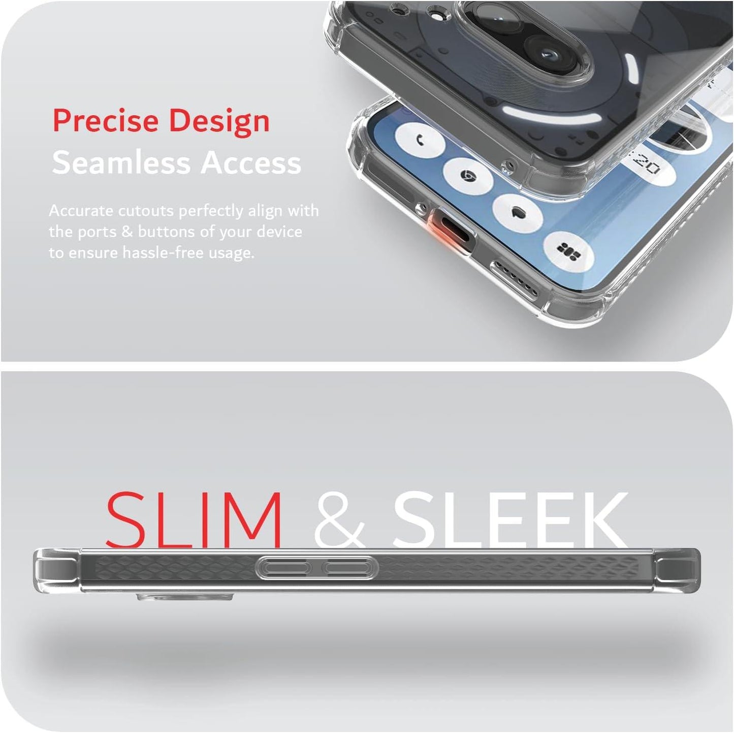 Clear SKN transparent phone case for Nothing Phone 2a and 2a Plus (2024) – ultra-slim, shockproof design with precise cutouts and full button access