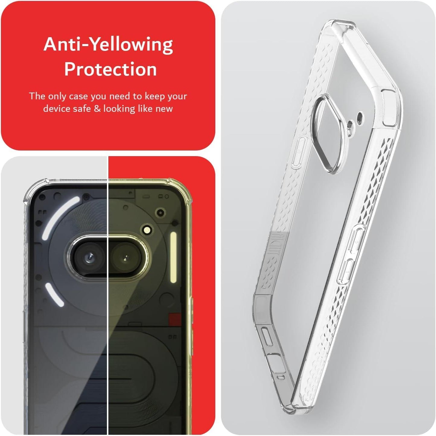 Clear transparent anti-yellowing case for Nothing Phone 2a (2024) and 2a Plus – slim shockproof TPU cover for durable daily protection