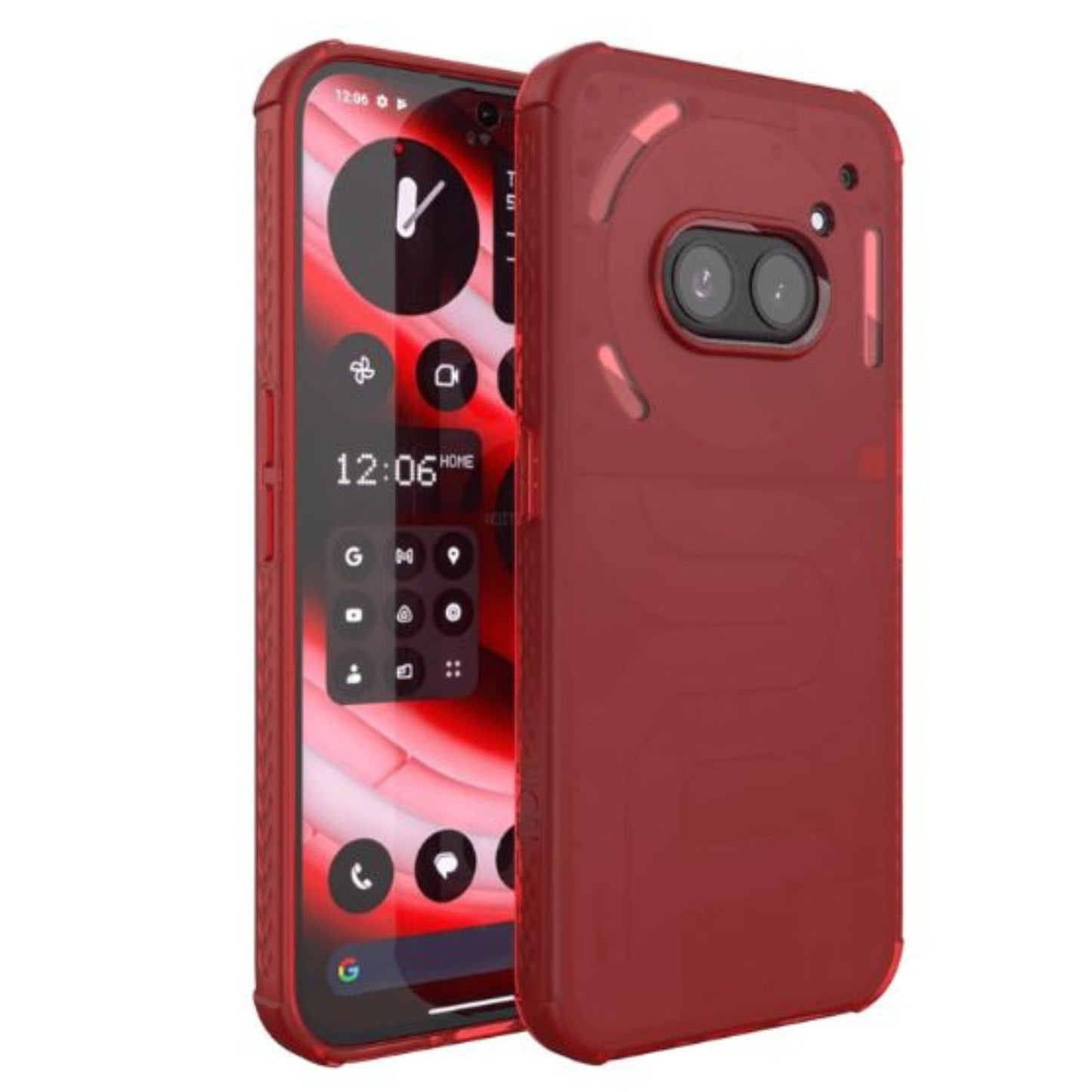 Nothing Phone 2a Plus transparent frosted red phone case showing slim, durable design with precise cutouts for buttons and camera – compatible with Nothing Phone 2a (2024)
