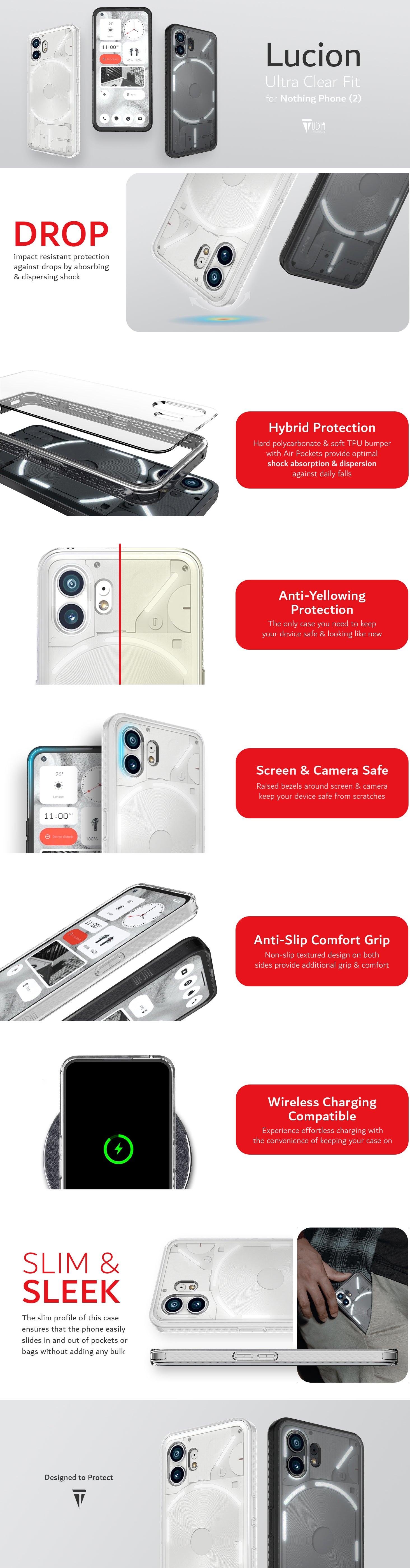 TUDIA Nothing Phone (2) Lucion Ultra Clear Fit Case