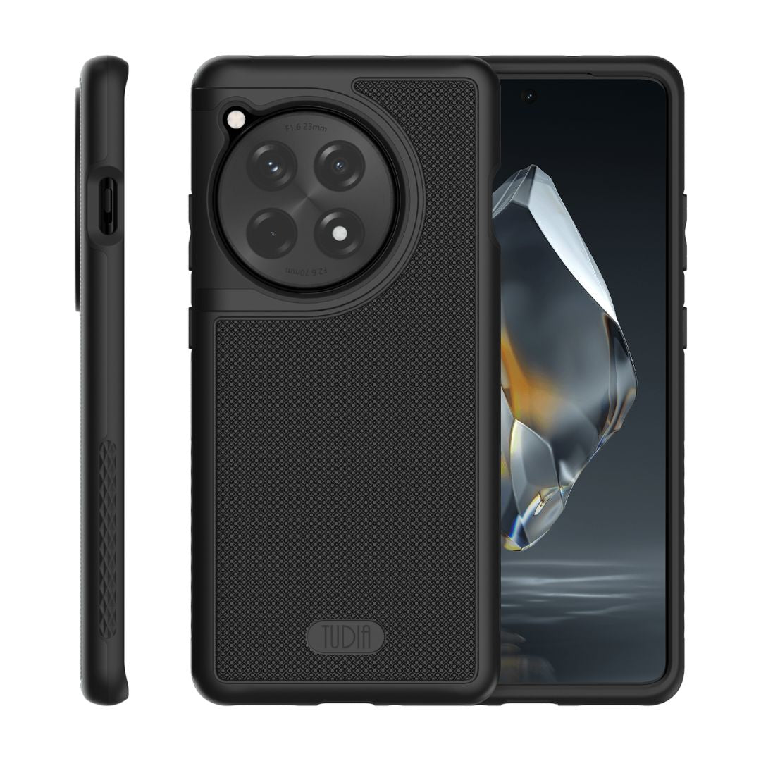 OnePlus 12R case MergeGrip heavy duty protective cover in jet black, slim shockproof phone case with reinforced corners and grip texture