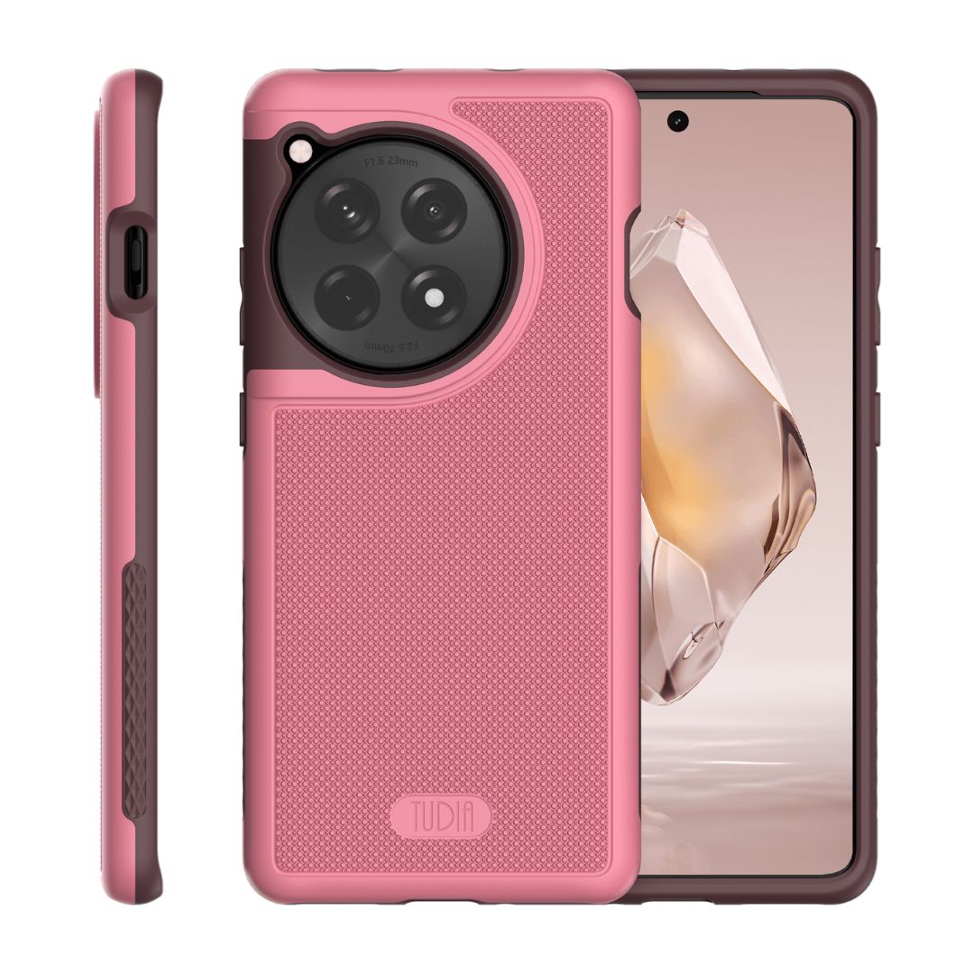 OnePlus 12R case in smokey pink color, MergeGrip heavy duty protective cover, shockproof slim armor phone case