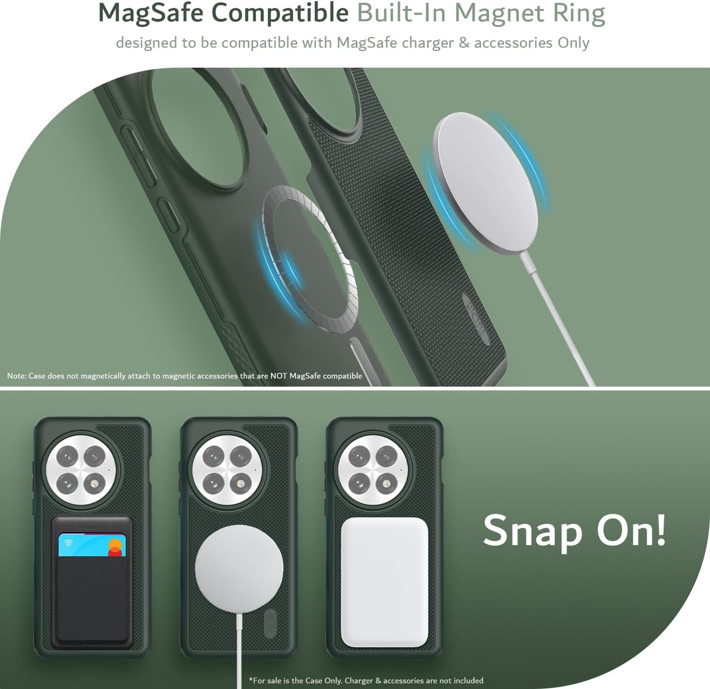 OnePlus 13 5G MagSafe compatible protective case featuring built-in magnet ring for secure attachment and wireless charging, TUDIA MergeGrip slim durable design