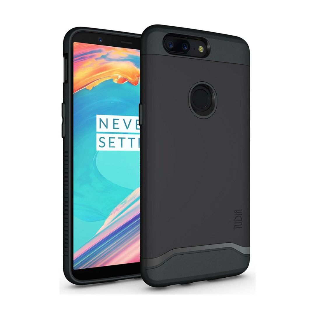 OnePlus 5T heavy duty dual layer case in jet black – shockproof rugged protective phone cover by TUDIA