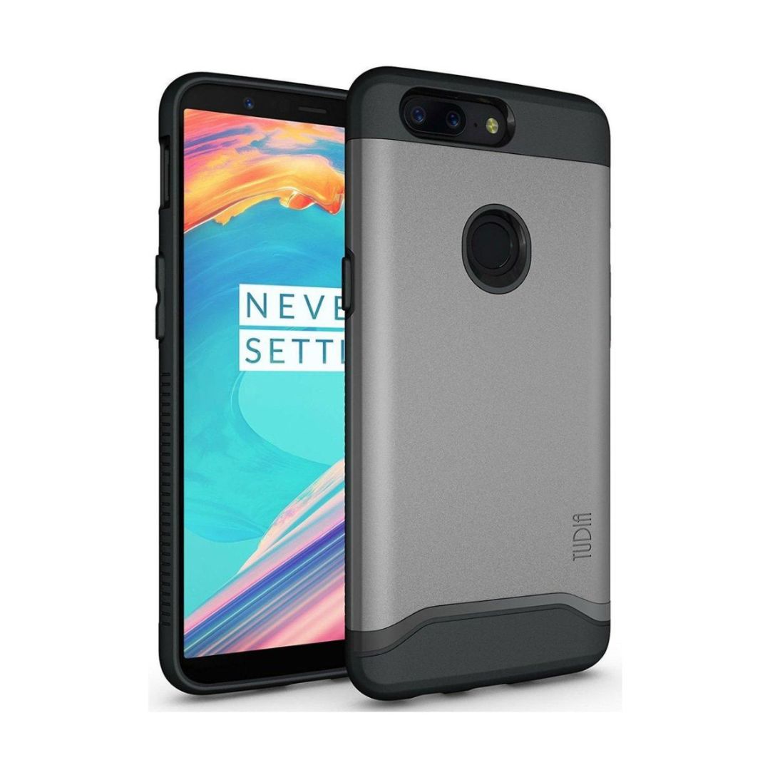 TUDIA MERGE Metallic Slate Heavy Duty Dual Layer Case for OnePlus 5T – Rugged Shockproof Protective Phone Cover